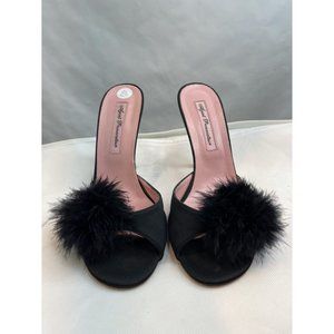 Agent Provocateur Womens Black Open Toe Stiletto Heel Feather Puff Mules Size 8